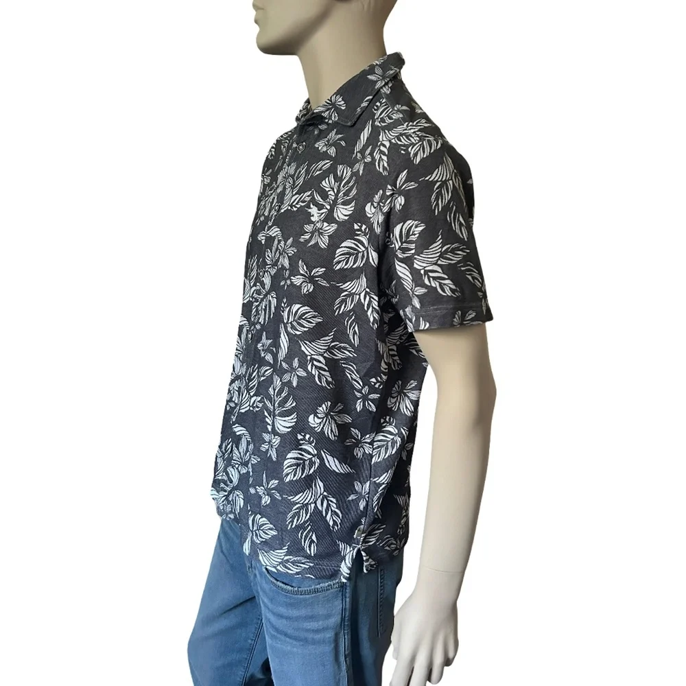 Tommy Bahama Hawaiian Tiki Shirt Monochrome Tropical Leaf Pattern Print - Picture 3 of 13